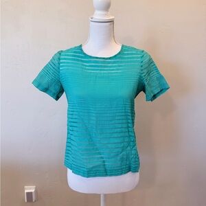 The Limited Teal Short Sleeve Sheer Stripe Top